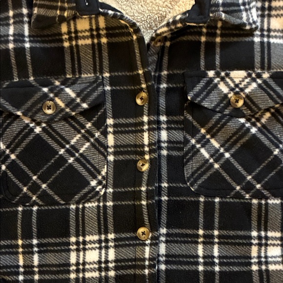 💙🖤SAGE COLLECTIVE🖤💙Sz L Teddy Bear Fleece Black&White Plaid Cozy Soft Flannel!🖤 - Picture 5 of 9